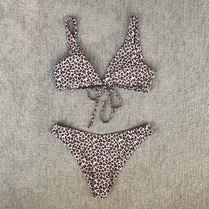 Zaful Cheetah Print Tie Back Top Bikini Bathing Swimming Suit